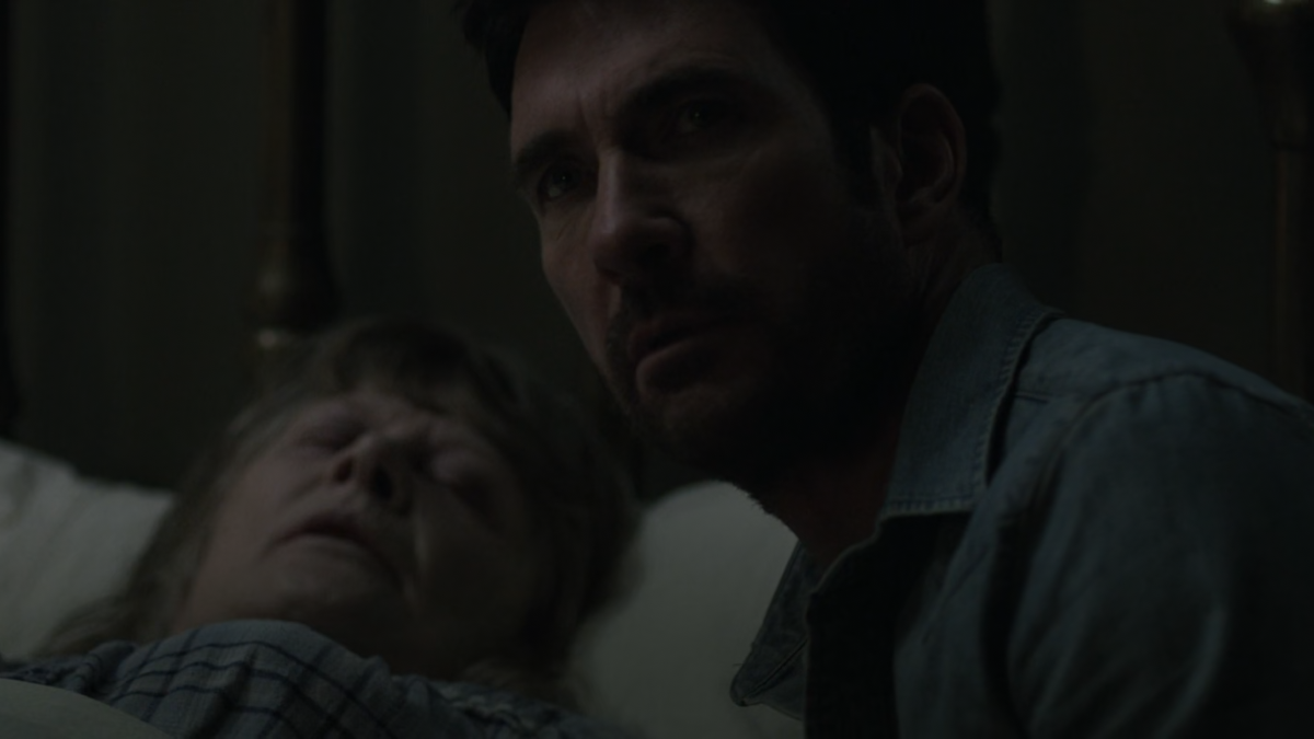 A man named Jim Swann is at the bedside of Gramma, Mercy. Mercy is sleeping.